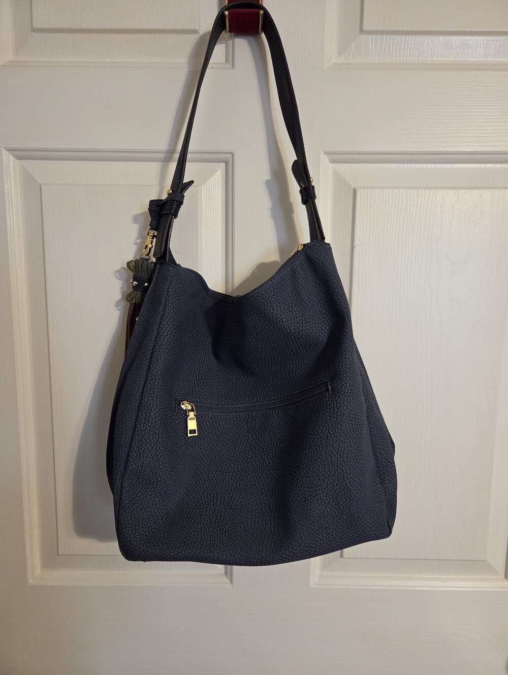 Sondra Roberts Blue Studded Hobo Bag Peppled Texture - Picture 6 of 8